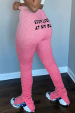 Pink Fashion Street Adult Polyester Letter Print Letter Boot Cut Bottoms