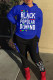 Blue Sportswear Letter Printing Hooded Collar Long Sleeve Two Pieces