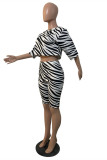 White Fashion Casual Print Basic O Neck Half Sleeve Two Pieces