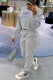 Grey Casual Letter Print Patchwork O Neck Long Sleeve Two Pieces