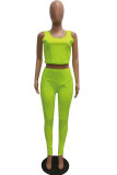 Fluorescent green Sexy Fashion Print Patchwork pencil Two-piece Pants Set