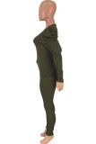 Army Green Polyester Casual Solid Patchwork Two Piece Suits pencil Long Sleeve Two-piece Pants Set