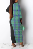 Red Casual Plaid Patchwork O Neck Straight Dresses
