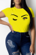 Yellow Casual Print Patchwork O Neck Tops