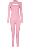 Pink Casual Solid Patchwork Half A Turtleneck Long Sleeve Two Pieces