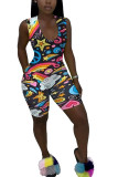 multicolor Fashion Sexy Print Patchwork letter Sleeveless V Neck Jumpsuits
