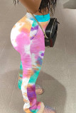 Pink Green Pink Orange Multi-color knit Elastic Fly Mid Print pencil Pants Bottoms