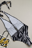 Zebra Sexy Animal Print Bandage Halter Plus Size Swimwear