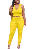 Yellow Polyester Fashion Sexy adult Ma'am Solid Two Piece Suits pencil Sleeveless Two Pieces