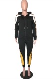 Black Casual Leopard Print Two Piece Suits Patchwork pencil Long Sleeve