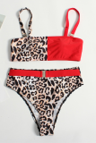 Red Sexy Leopard Split Joint Swimwears