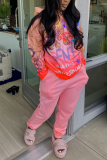 Red Casual Print Patchwork Hooded Collar Long Sleeve Two Pieces