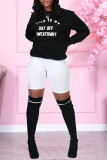 Black Fashion Casual Letter Print Basic O Neck Tops