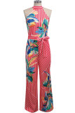 Red Sexy Fashion Patchwork Print Polyester Sleeveless O Neck Jumpsuits