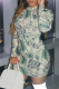 White Street Print Patchwork O Neck Pencil Skirt Dresses