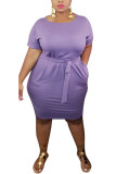 Black Polyester Fashion Sexy adult Ma'am O Neck Solid Plus Size