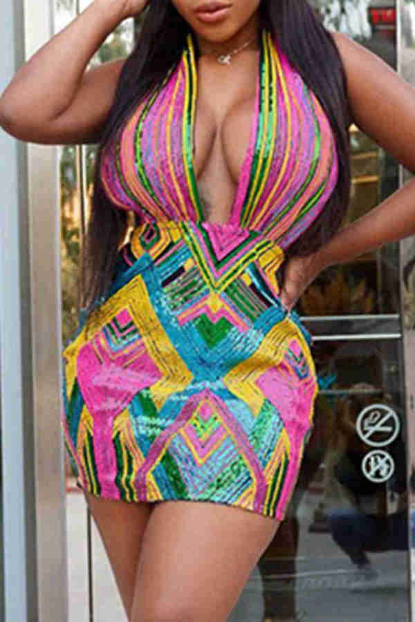 Camouflage Fashion Sexy Print Backless Halter Sleeveless Dress