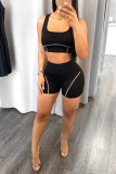 Black Casual Sportswear Solid Patchwork U Neck Sleeveless Two Pieces