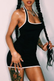 Pink Sexy Casual Solid Backless U Neck Sleeveless Dress (Without Jacket)