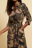 Camouflage Polyester adult Fashion Casual Cap Sleeve Long Sleeves Turndown Collar Swagger Mid-Calf fastener Pat