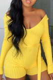 Yellow Fashion Casual Solid Basic V Neck Skinny Romper