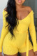 Yellow Fashion Casual Solid Basic V Neck Skinny Romper