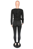 Black Polyester Fashion adult Active Casual Lightly cooked Zippered Two Piece Suits pencil Long Sleeve