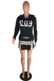 Grey Sexy Print Letter Hooded Collar Pencil Skirt Dresses