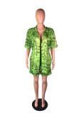 Green Fashion Casual Two Piece Suits Print Solid Straight Half Sleeve Two-Piece Short Set