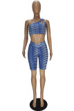 Light Purple Sexy Sportswear Print Hollowed Out Backless One Shoulder Sleeveless Two Pieces