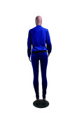 Deep Blue Fashion Casual Patchwork Basic Zipper Collar Long Sleeve Two Pieces