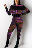 Camouflage venetian Fashion Active adult Ma'am Patchwork Print Two Piece Suits pencil Long Sleeve Two Pieces