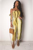 Yellow Sexy Colorblock Polyester Sleeveless one word collar Jumpsuits