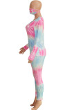 Green Fashion Sexy Adult Polyester Print Split Joint Tie-dye O Neck Long Sleeve Regular Sleeve Regular Two Pieces