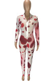 Red Sexy Casual Print O Neck Regular Jumpsuits