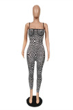 Multicolor Fashion Sexy Print Backless Spaghetti Strap Skinny Jumpsuits