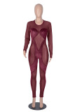 Color Blue Sexy Solid Patchwork O Neck Skinny Jumpsuits