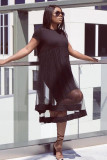 Black Sexy Fashion Cap Sleeve Short Sleeves O neck Step Skirt Knee-Length Club Dresses