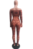 Red Sexy Print Hollowed Out Bateau Neck Skinny Jumpsuits