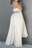 Light Coffee Sexy Casual Solid Backless Spaghetti Strap Sleeveless Two Pieces