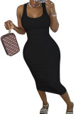 Black Polyester Sexy Europe and America O Neck Solid Plus Size