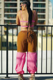 Blue Polyester Sexy Fashion backless Patchwork Zippered Solid Straight Long Sleeve Two-piece Pants Set