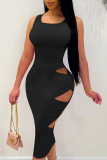 Pink Sexy Solid Patchwork U Neck Pencil Skirt Dresses