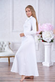 White Vintage Long Sleeves O neck A-Line Ankle-Length Vintage Dresses