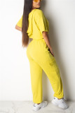 Yellow Fashion Casual Solid Basic Hooded Collar Short Sleeve Two Pieces