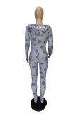 Light Gray Casual Living Print Basic Hooded Collar Skinny Jumpsuits