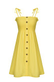 Yellow Fashion Sexy White Orange Yellow Multi-color Spaghetti Strap Off The Shoulder Sleeveless Slip A-Line skirt stringy selvedge Solid Dresses