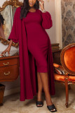 Pink Sweet Solid O Neck Long Sleeve Two Pieces