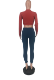 Red Casual Print Letter O Neck Two Pieces