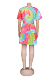 Pink Sexy Patchwork Tie-dye O Neck A Line Plus Size Dresses